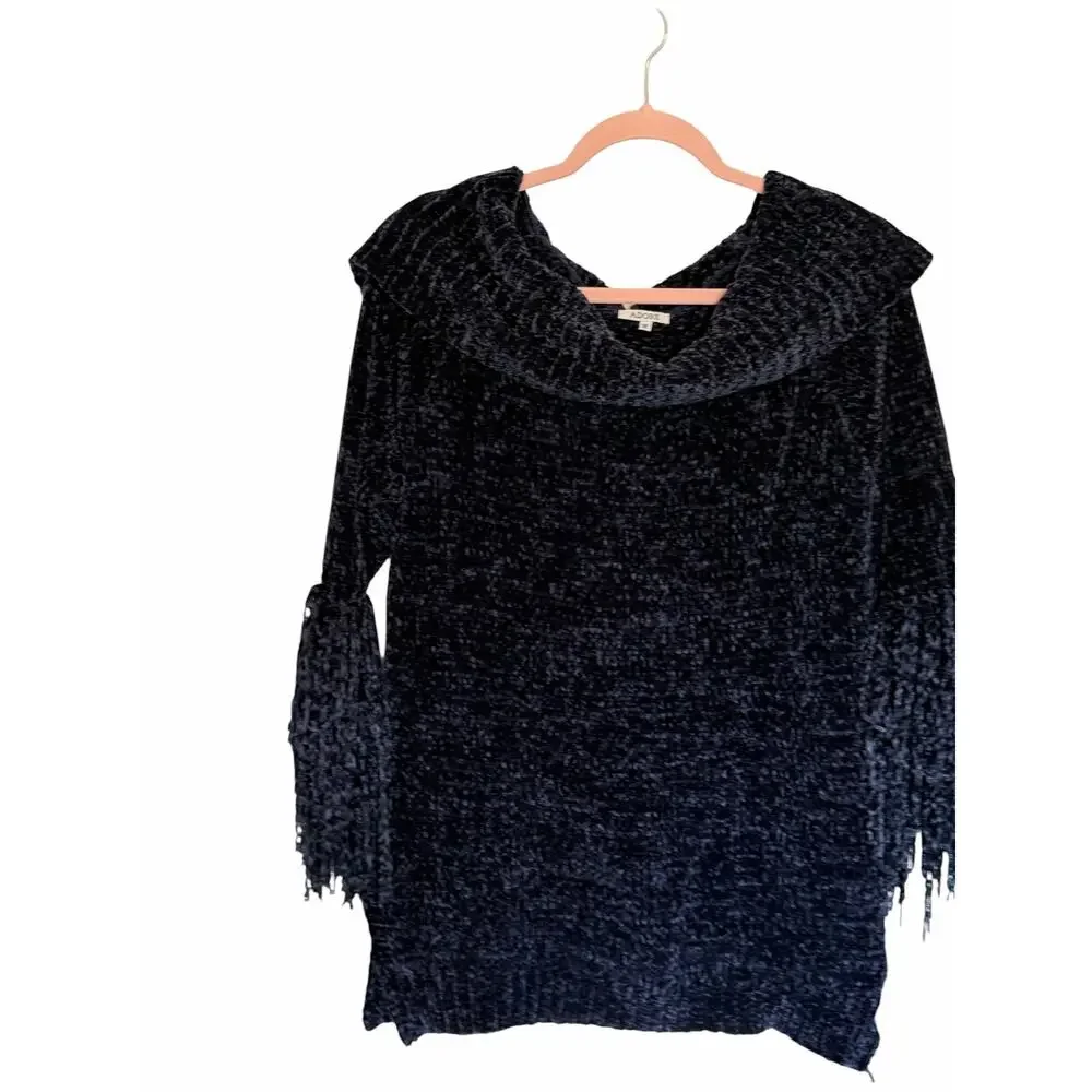 Adore Women's Medium Dark Blue Super Soft Cowl Neck Long Flutter Sleeve Sweater